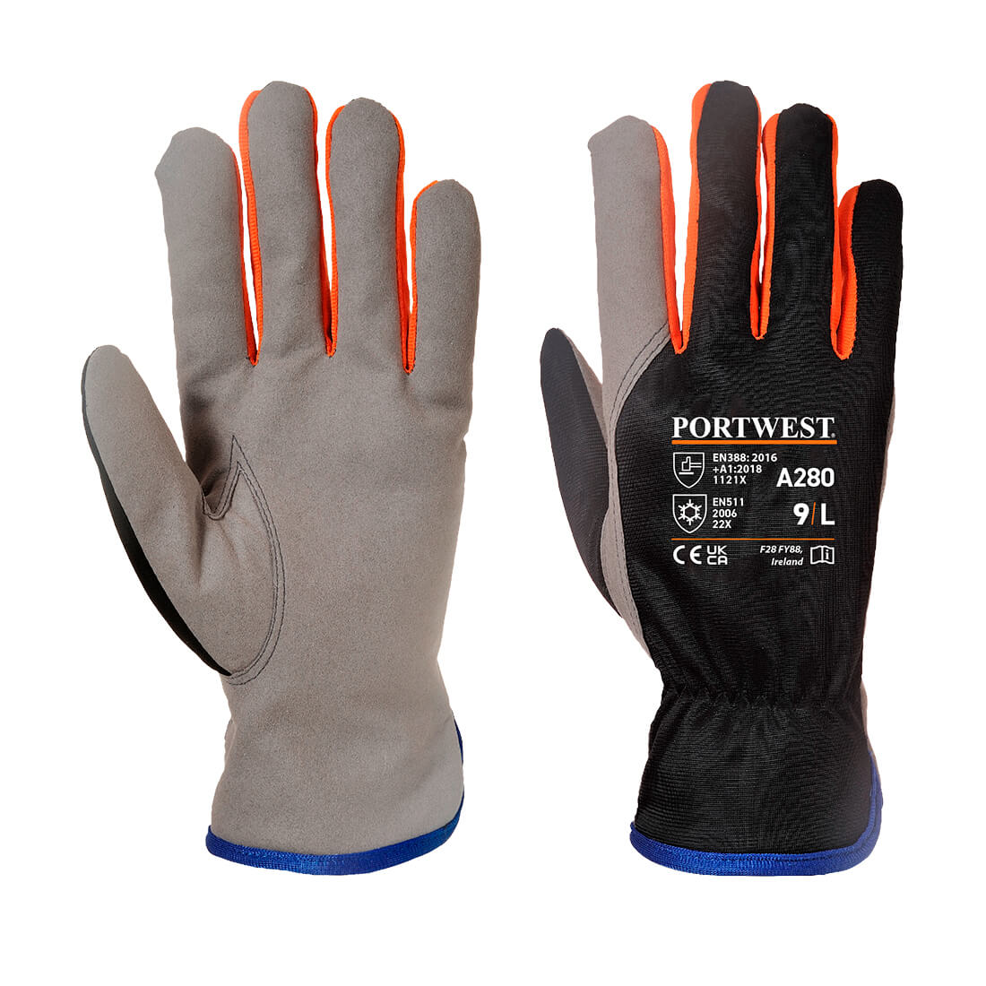 12 Paar Portwest Wintershield Glove (Zwart/Oranje)