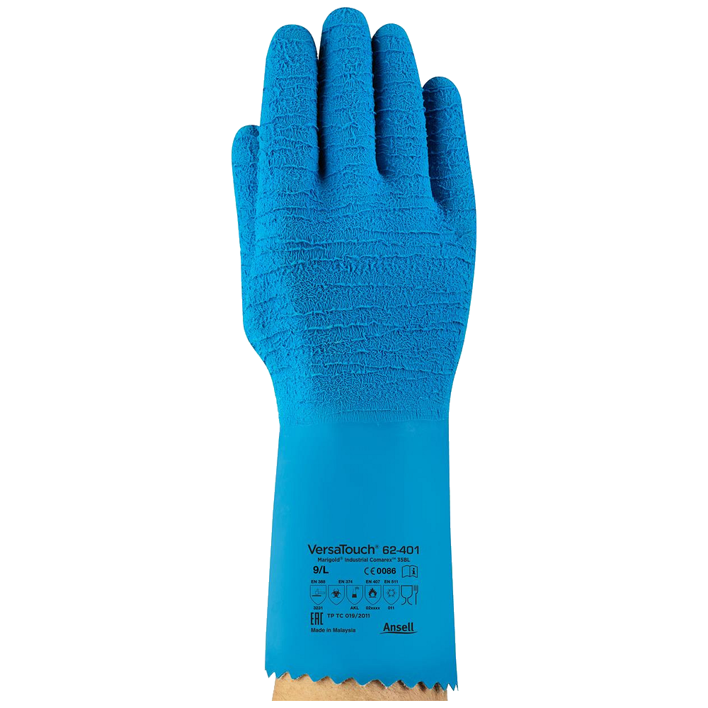 12 Paar Ansell AlphaTec 62-401 Chemisch bestendige werkhandschoen Natuurrubber-latexcoating