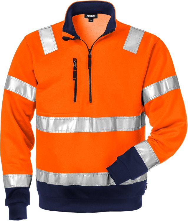 Fristads High vis sweatshirt korte rits (Oranje/Navy)