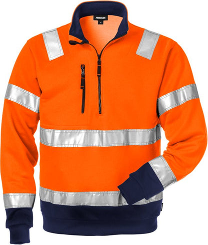 Fristads High vis sweatshirt korte rits (Oranje/Navy)
