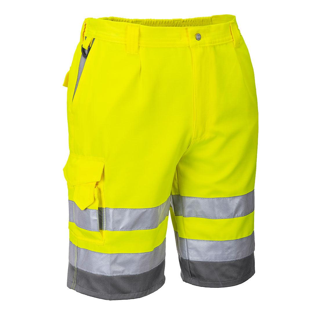 Portwest Hi-Vis Poly/Katoen Shorts  (Geel/Grijs)