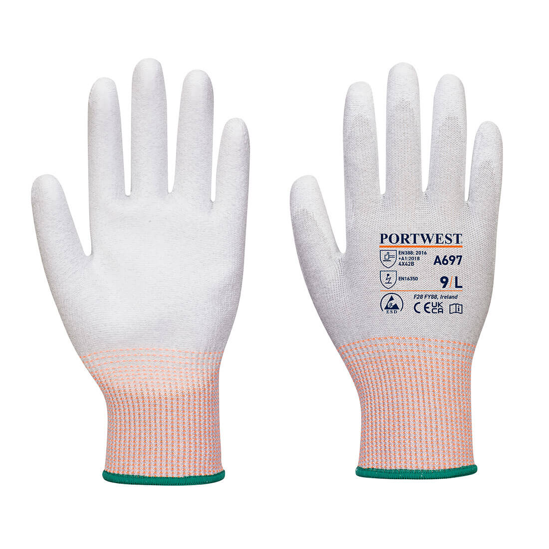 Portwest LR13 ESD PU Palm Glove - 12 pack  (Grijs/Wit)