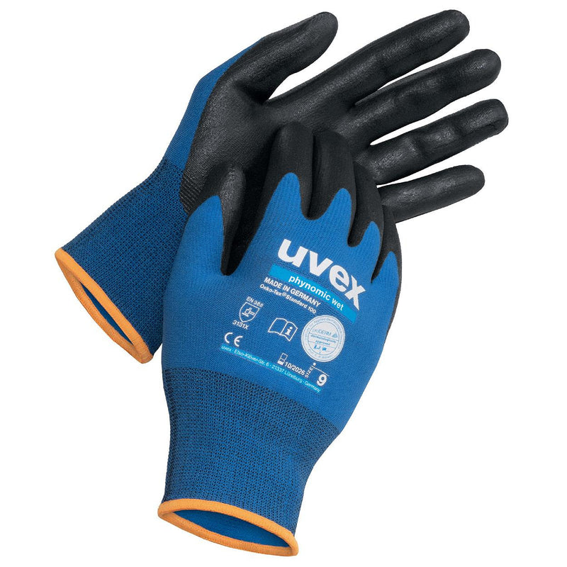 10Pr Uvex phynomic Wet werkhandschoen (Zwart/Blauw)