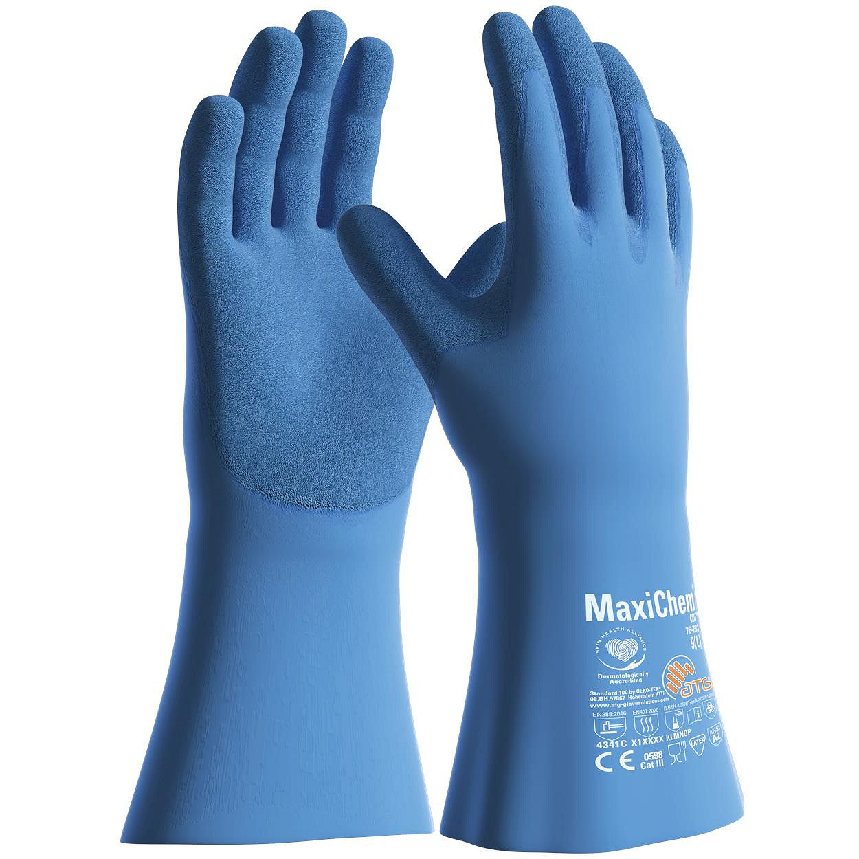 12Pr ATG Maxichem Cut 76-733 latex chemisch bestendige handschoen (Blauw)