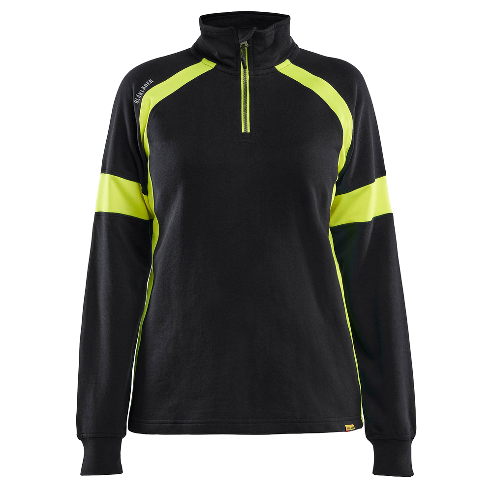 blaklader-dames-sweatshirt-halfzip-visible-zwart-high-vis-geel