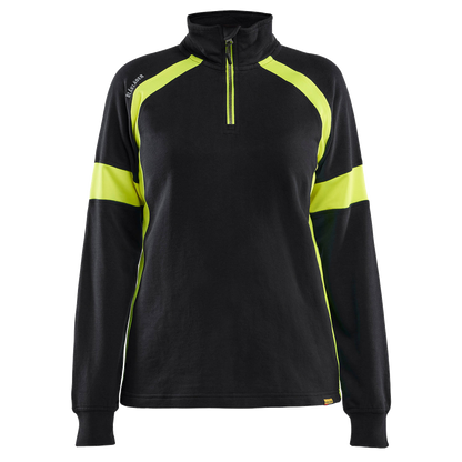 blaklader-dames-sweatshirt-halfzip-visible-zwart-high-vis-geel