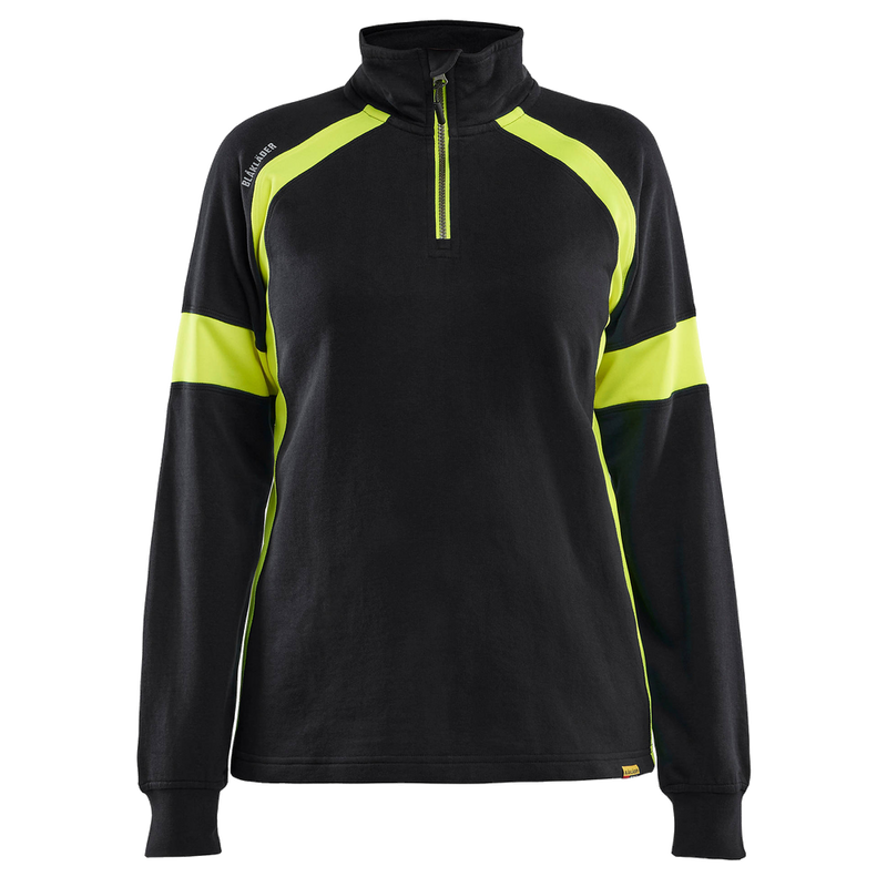 blaklader-dames-sweatshirt-halfzip-visible-zwart-high-vis-geel