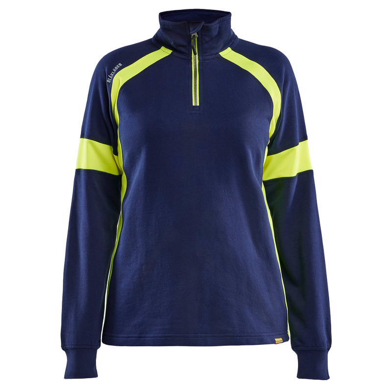 blaklader-dames-sweatshirt-halfzip-visible-navy-geel