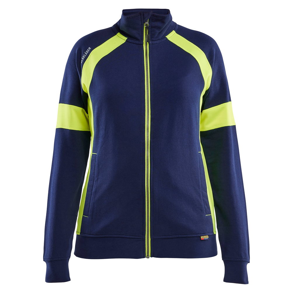blaklader-dames-sweatvest-visible-met-rits-navy-geel