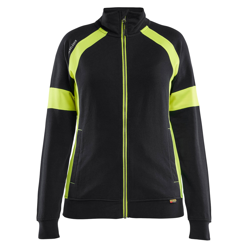 blaklader-dames-sweatvest-visible-met-rits-zwart-high-vis-geel