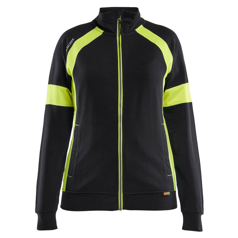 blaklader-dames-sweatvest-visible-met-rits-zwart-high-vis-geel