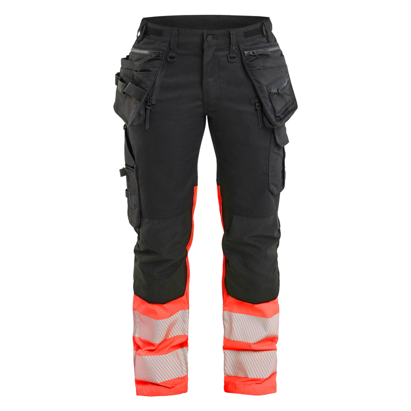 blaklader-dames-high-vis-werkbroek-stretch-zwart-high-vis-rood