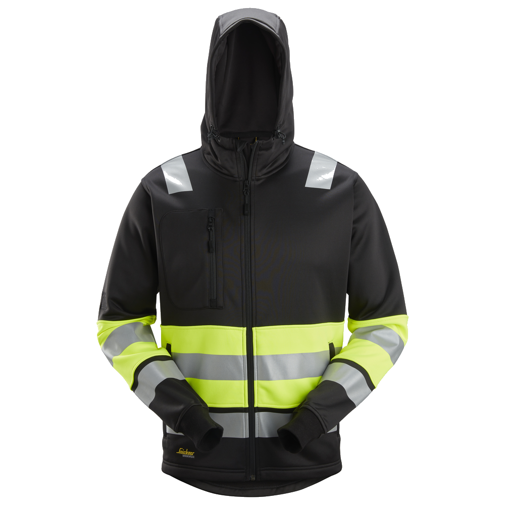 snickers-high-vis-kl1-hoodie-met-rits-zwart-geel