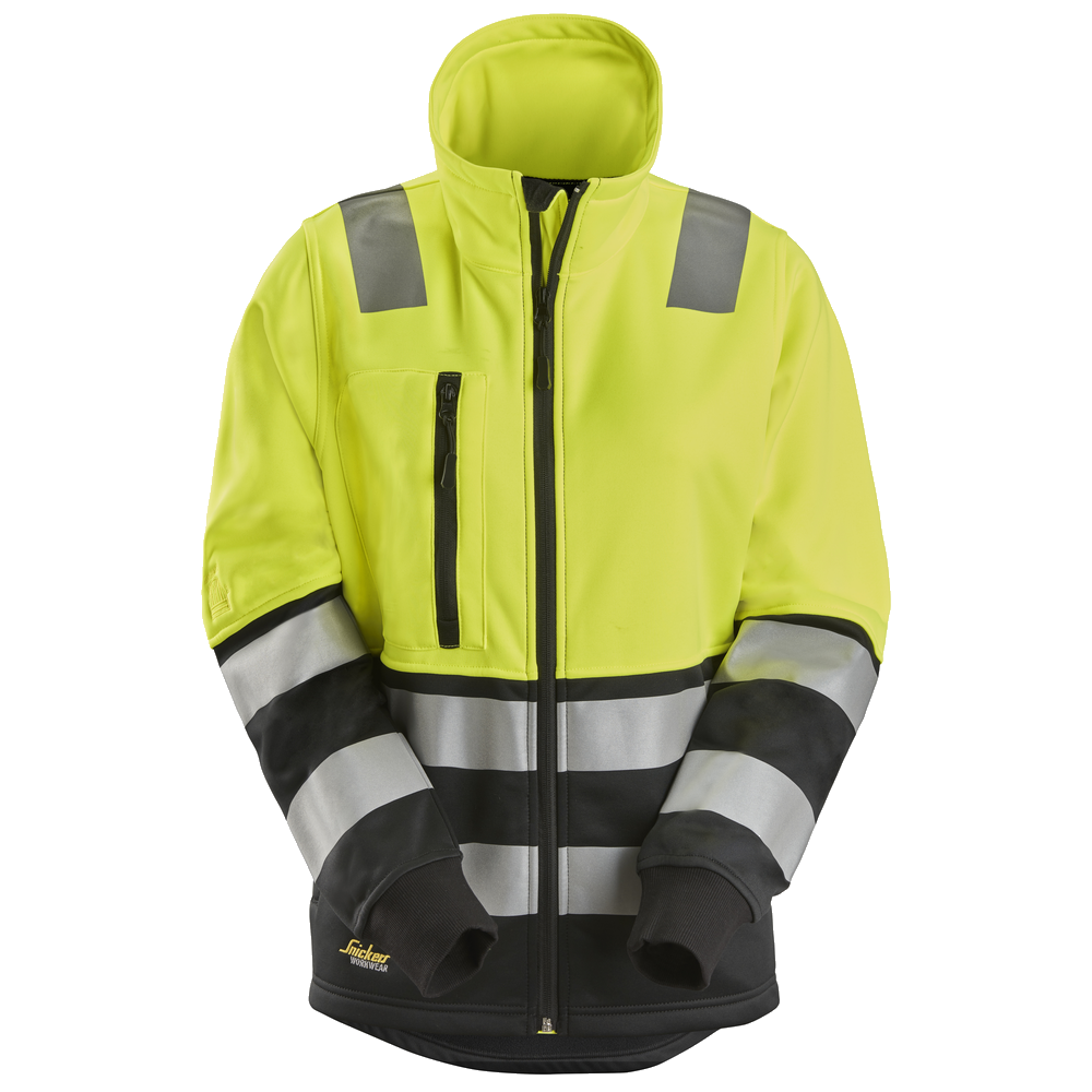 snickers-high-vis-kl2-damesjack-met-rits-geel-zwart