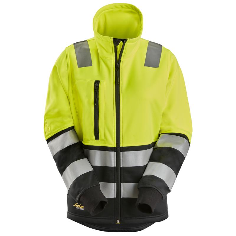 snickers-high-vis-kl2-damesjack-met-rits-geel-zwart