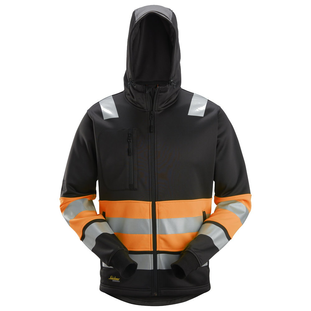 snickers-high-vis-kl1-hoodie-met-rits-zwart-oranje