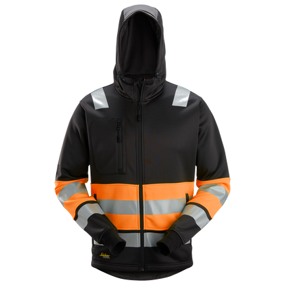 snickers-high-vis-kl1-hoodie-met-rits-zwart-oranje