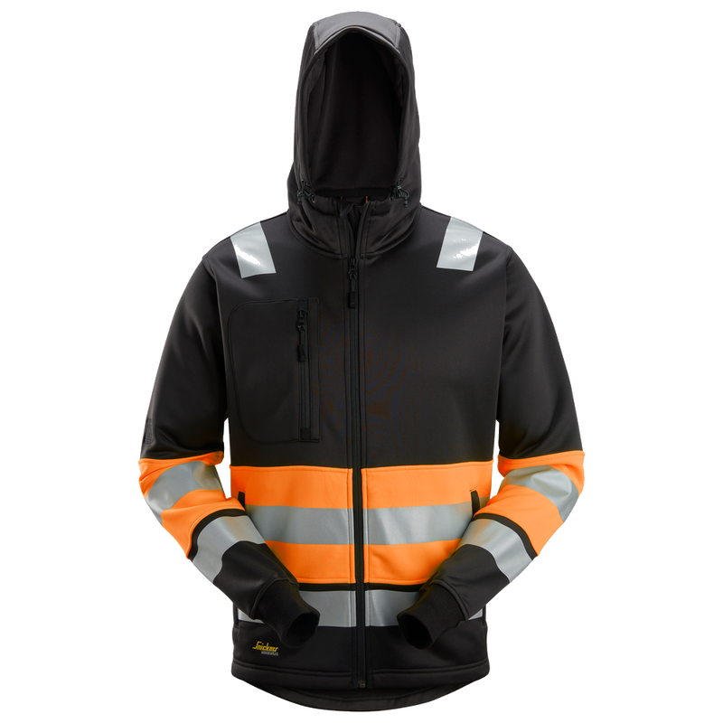 snickers-high-vis-kl1-hoodie-met-rits-zwart-oranje