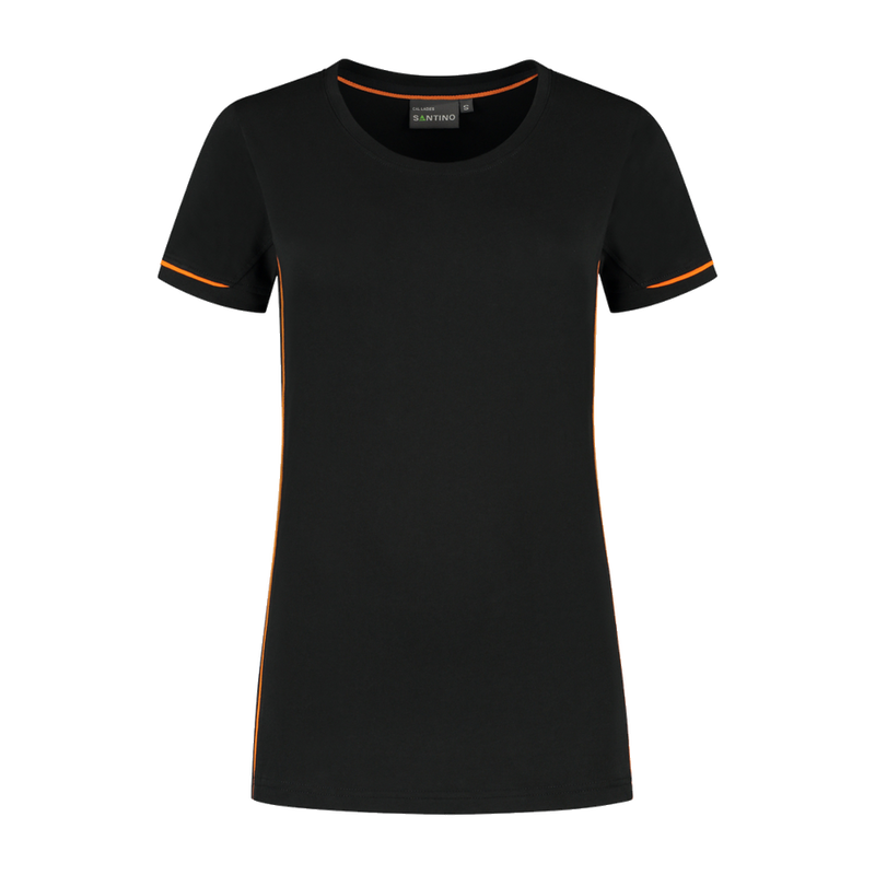 santino-contrast-t-shirt-cal-ladies-zwart-oranje