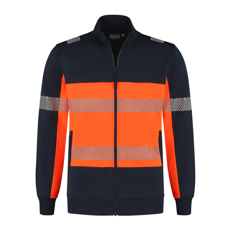 santino-en-vis-sweatvest-hugo-navy-oranje
