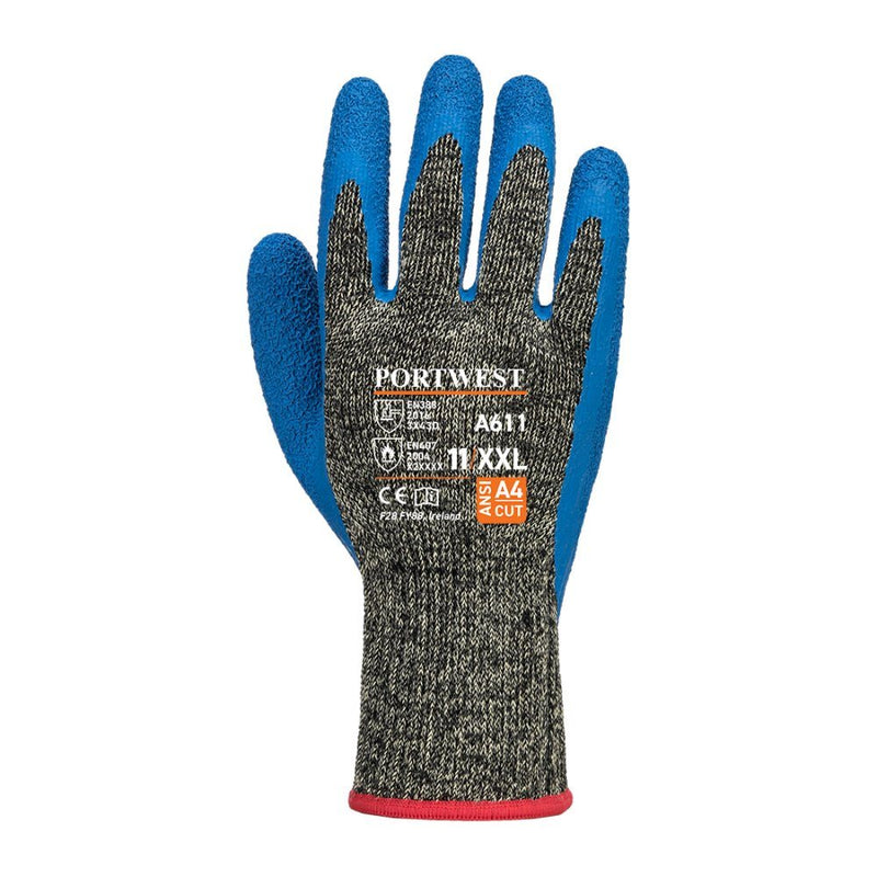 12 Paar Portwest Snijbestendige Aramide/Latex Cut D Handschoen A611