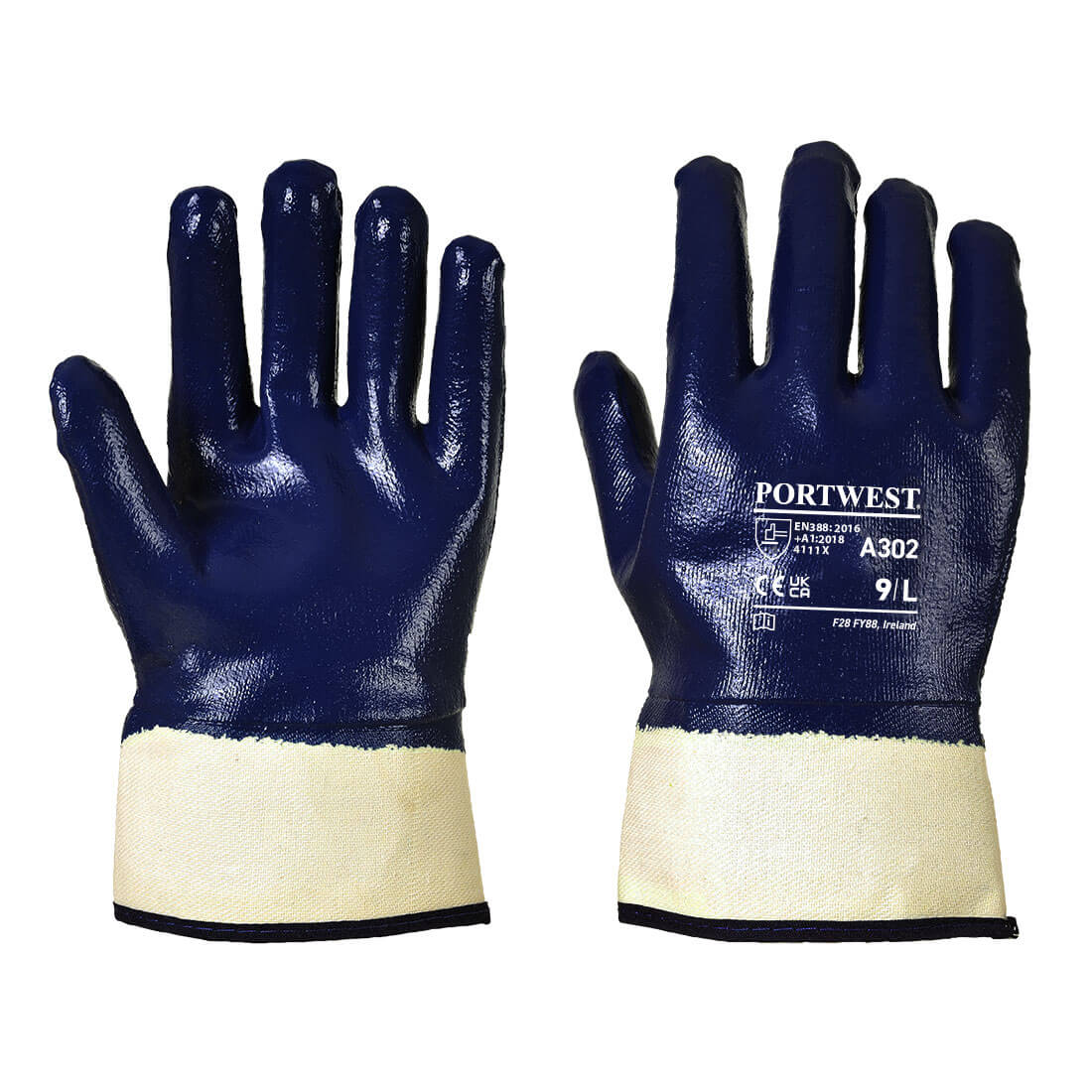 12 Paar Portwest Gedipte Nitril Handschoen lang manchet A302