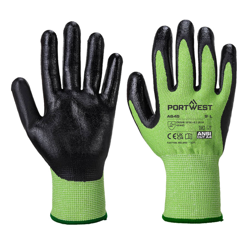 12 Paar Portwest Foodsafe Handschoen Cut 5/D (Groen/Zwart)