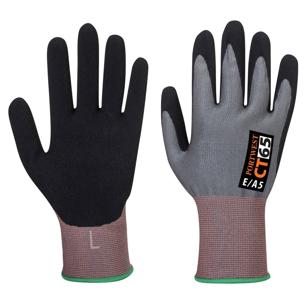 12 Paar Portwest Foam Nitril Cut E Handschoen (Grijs/Zwart)