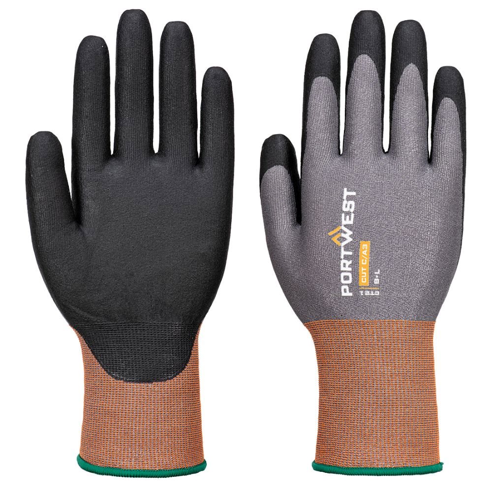 12 Paar Portwest C21 Nitril Handschoen Cut C (Grijs/Zwart)