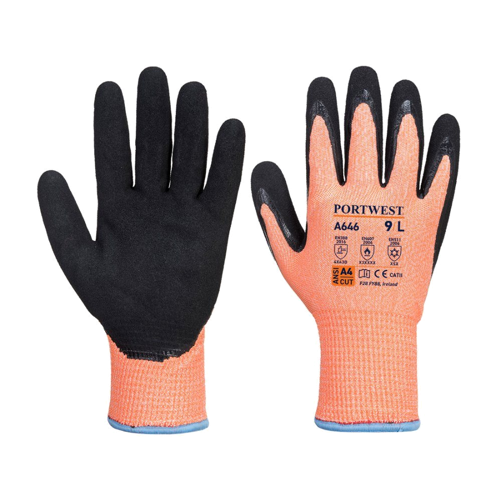 12 Paar Portwest HV Winter Cut D Handschoen (Oranje/Zwart)