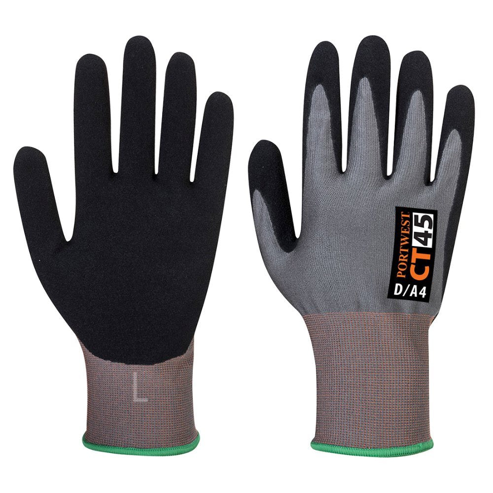 12 Paar Portwest Nitrile Foam Cut D Handschoen (Grijs/Zwart)