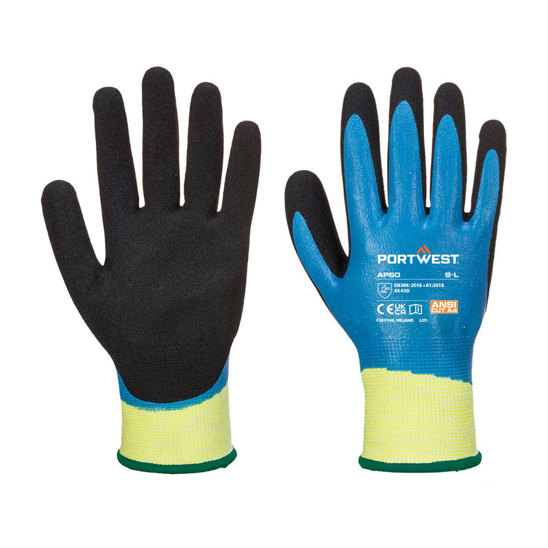 12 Paar Portwest Vloeistofdichte Cut D Handschoen (Kobalt/Zw)