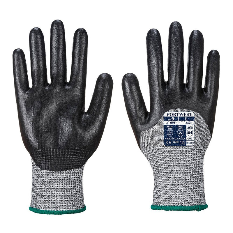 12 Paar Portwest 3/4 Nitilschuim Cut 5/D Handschoen (Zwart)