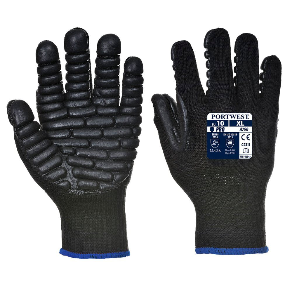 12 Paar Portwest Antivibratie Handschoen (Zwart)