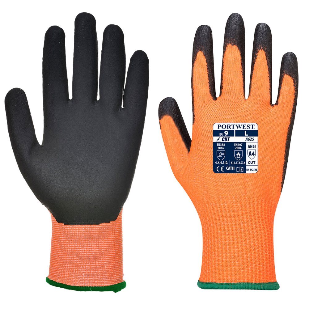 12 Paar Portwest Hi-Vis Handschoen Cut D (Oranje/Zwart)