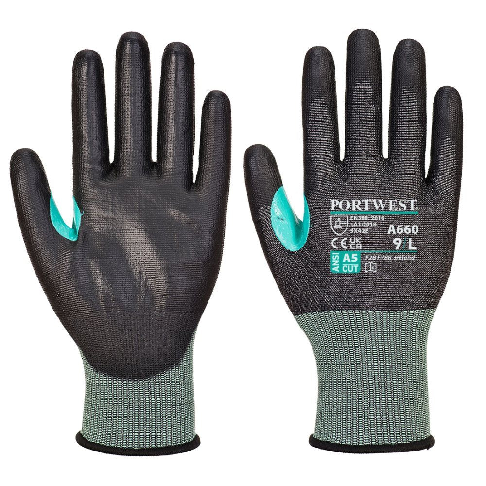 12 Paar Portwest PU Snijbestendige Handschoen E (Zwart)