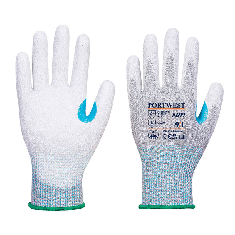 12 Paar Portwest MR13 ESD PU Palm Glove - 12 pack (Grijs/Wit)