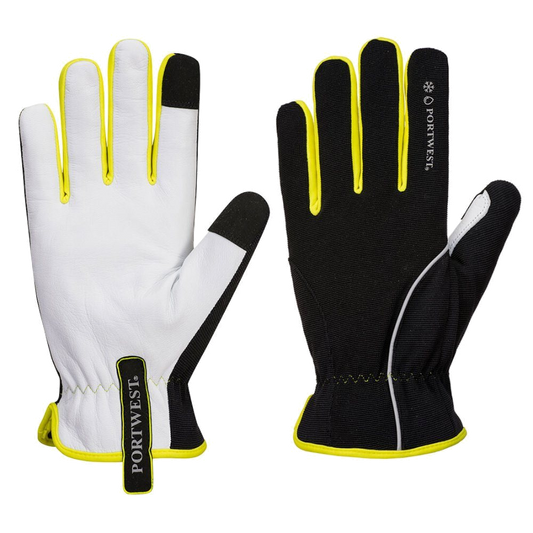 12 Paar Portwest PW3 Lederen Winterhandschoen (Zwart/Geel)