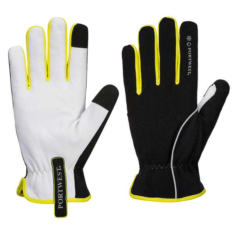 12 Paar Portwest PW3 Lederen Winterhandschoen (Zwart/Geel)
