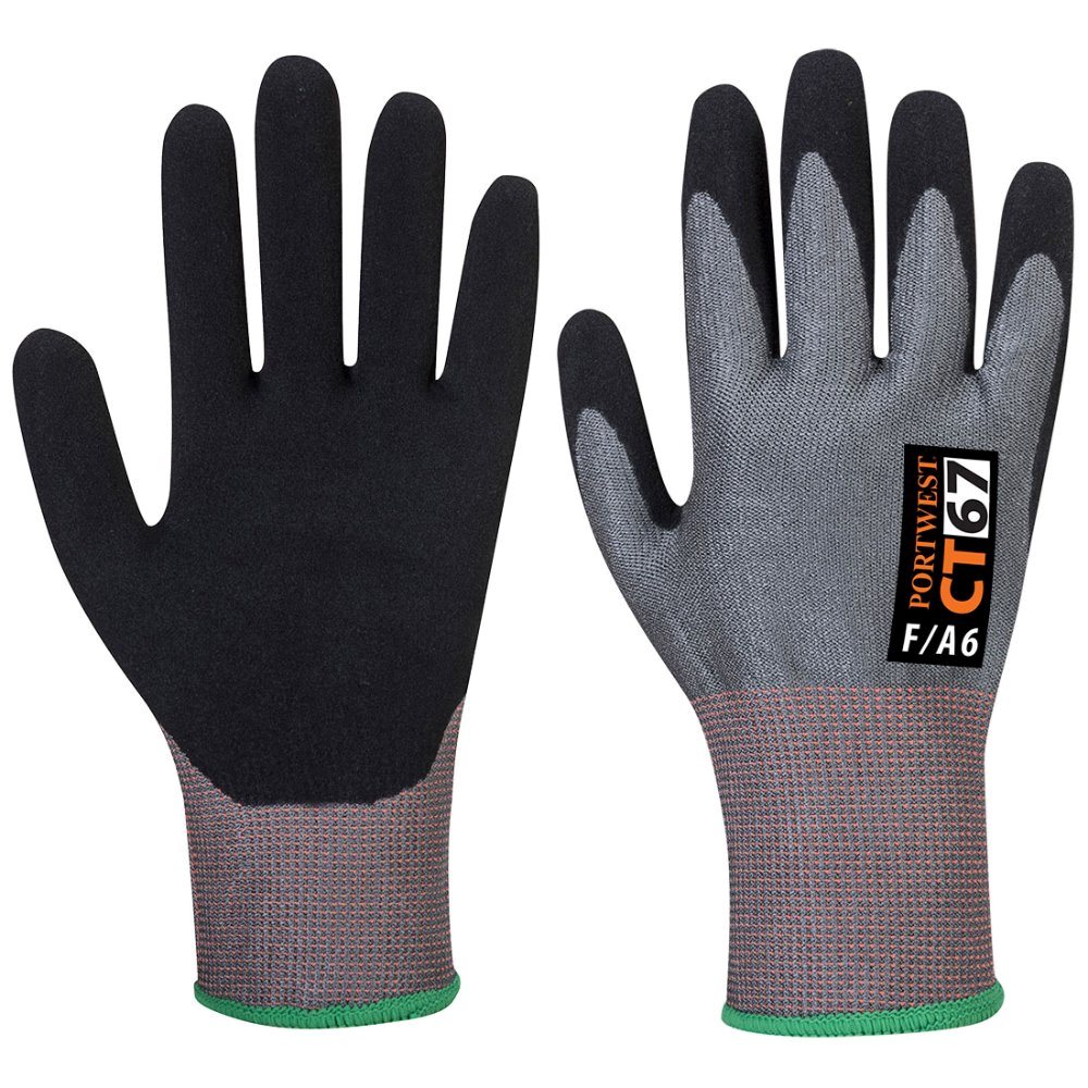 12 Paar Portwest AHR Nitrile Foam Cut F (Grijs/Zwart)