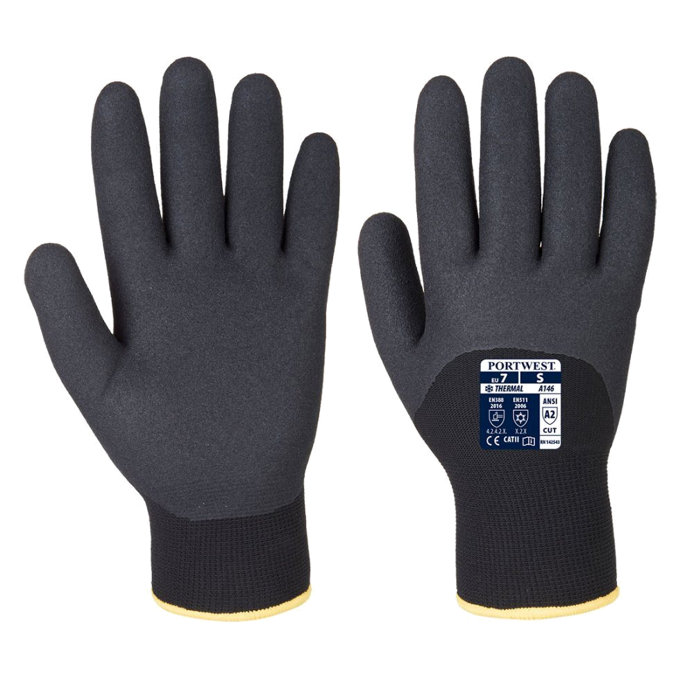 12 Paar Portwest Arctic Winterhandschoen Niltrilfoam (Zwart)