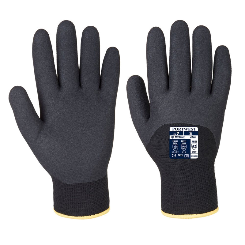 12 Paar Portwest Arctic Winterhandschoen Niltrilfoam (Zwart)
