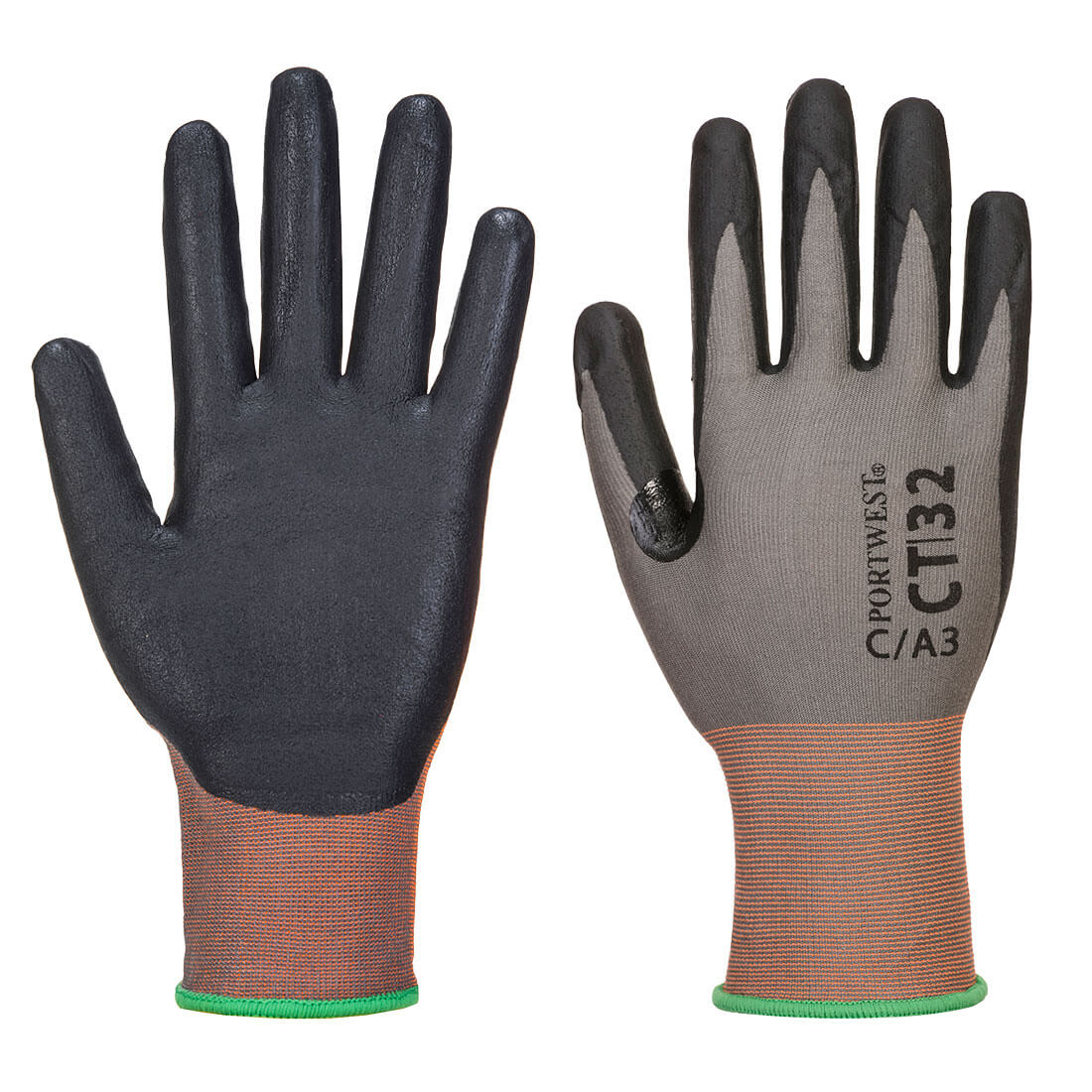 12 Paar Portwest Foam Nitril Cut C Handschoen (Grijs/Zwart)