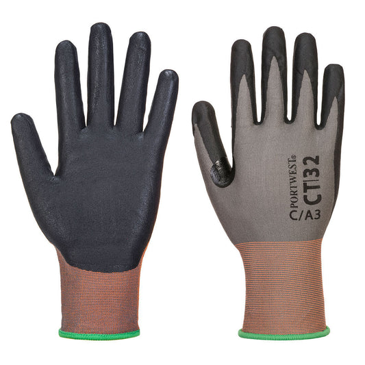 12 Paar Portwest Foam Nitril Cut C Handschoen (Grijs/Zwart)