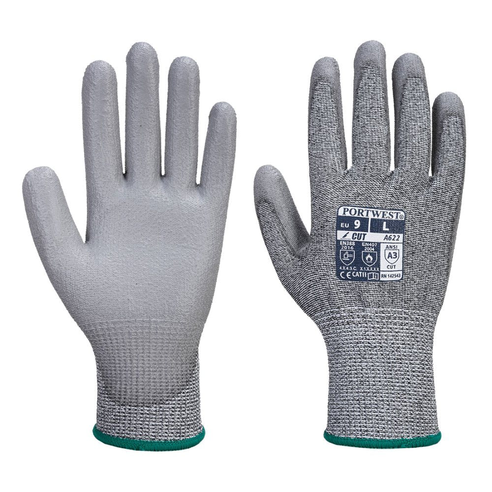 12 Paar Portwest Snijbestendige PU Handschoen Cut C (Grijs)