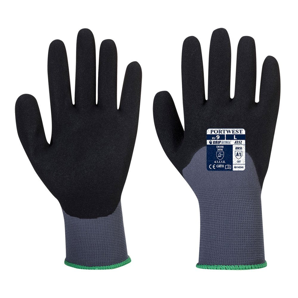 12 Paar Portwest Dermiflex Ultra Nitril Handschoen (Grijs/Zw)
