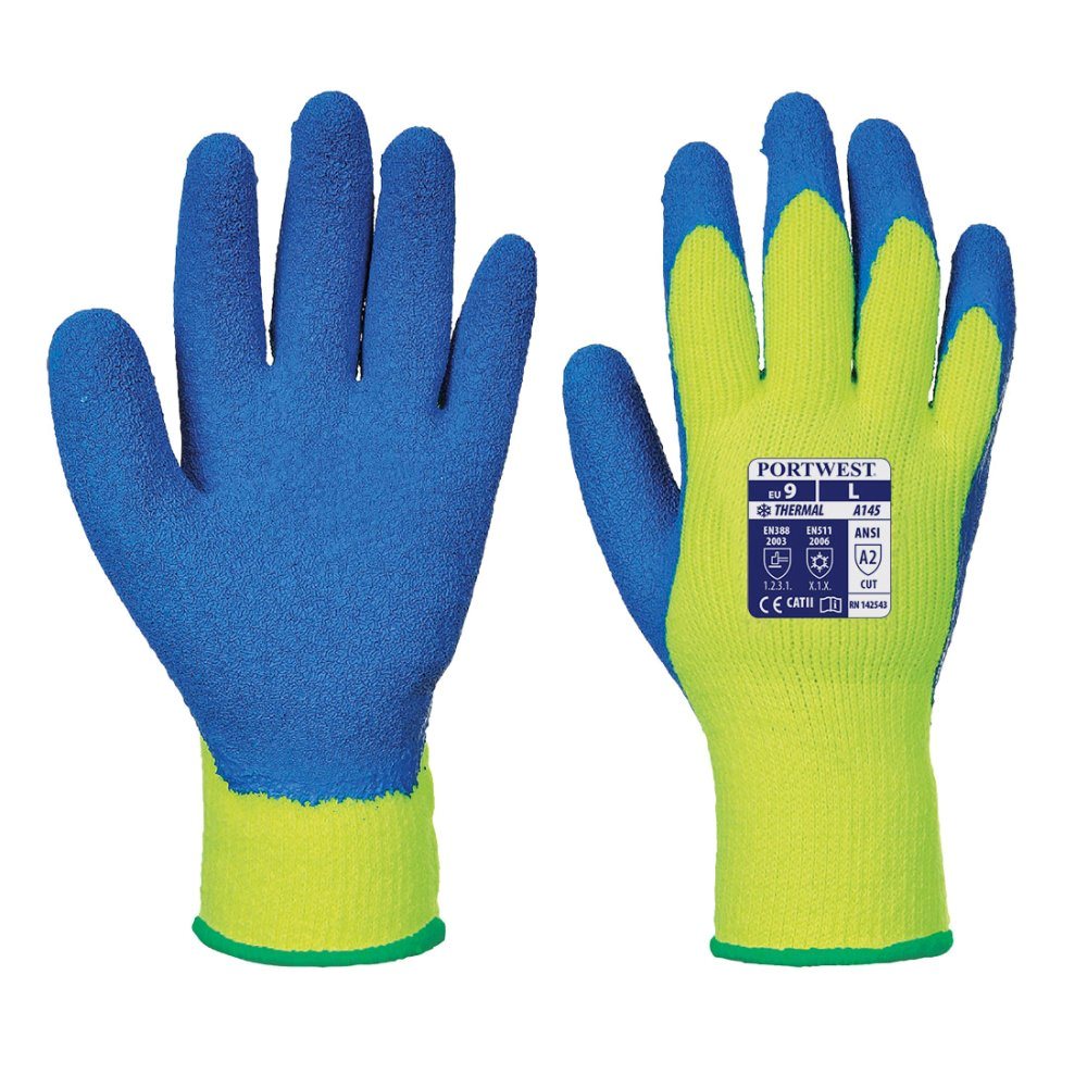 12 Paar Portwest Cold Grip Thermohandschoen (Geel/Blauw)