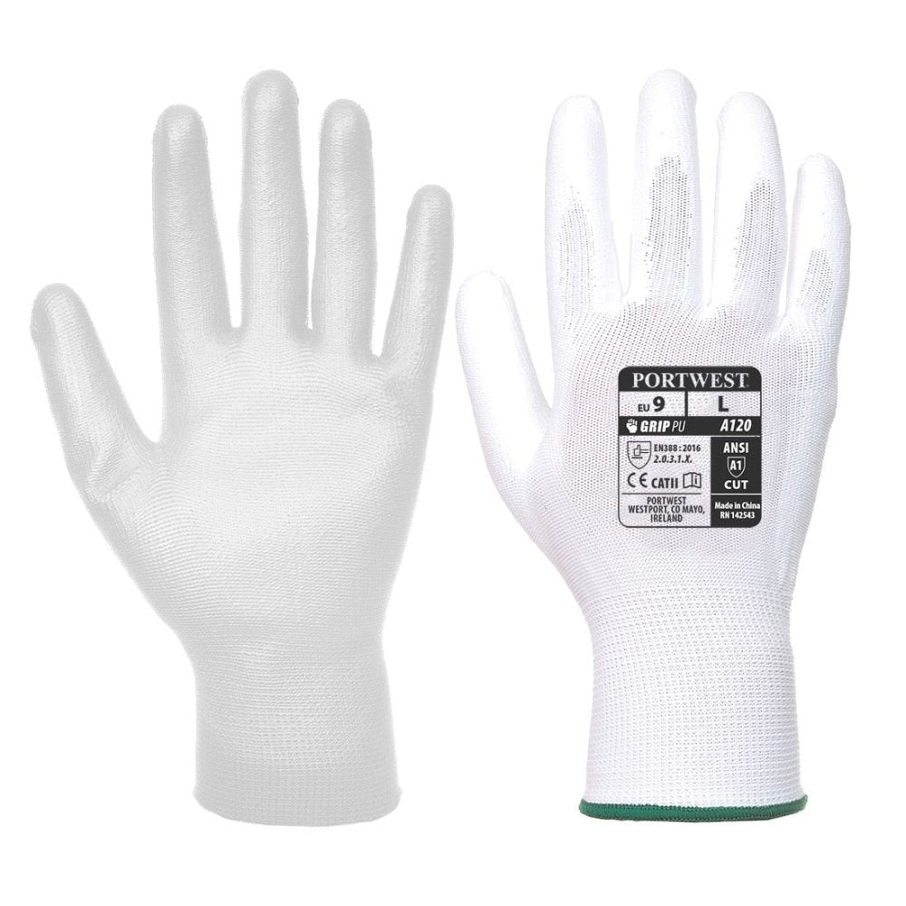 12 Paar Portwest PU Palm Handschoenen (Wit)