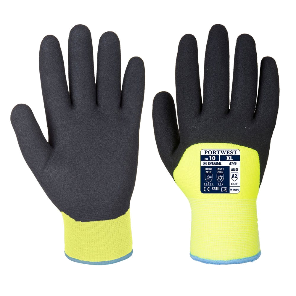 12 Paar Portwest Arctic Winterhandschoen Niltrilfoam (Geel)