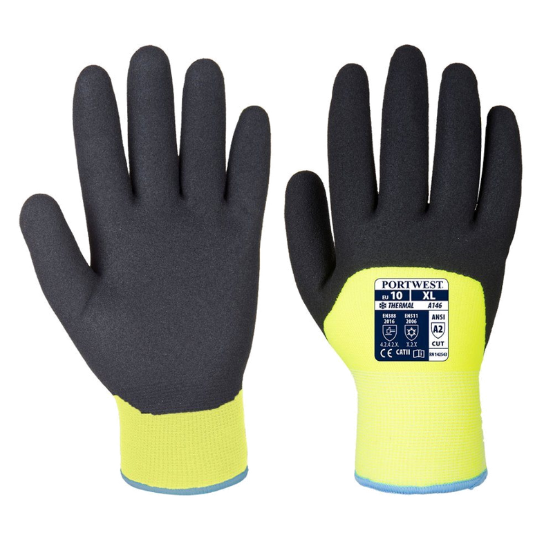 12 Paar Portwest Arctic Winterhandschoen Niltrilfoam (Geel)
